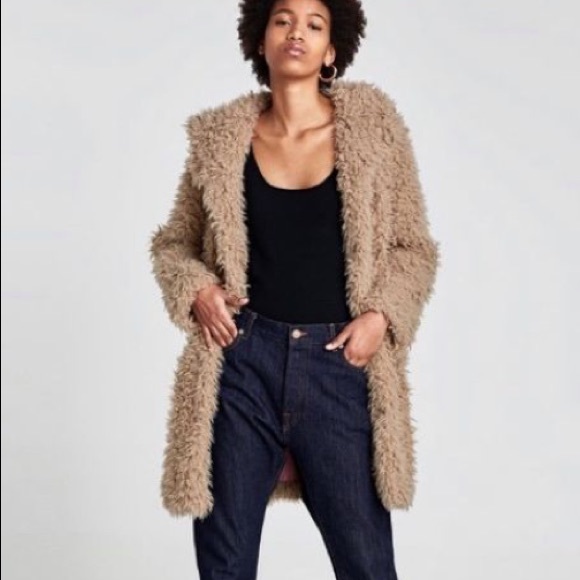 Zara Basic Tan Hooded Teddy Bear Coat Sz. S - Picture 1 of 8